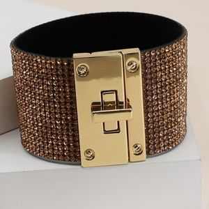 Rhinestone embellished lock closure cuff bracelet
